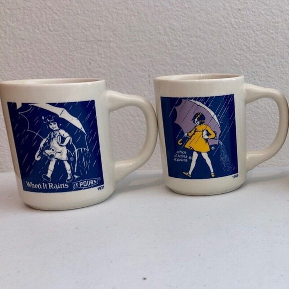 NEW 4 Vintage Morton Salt Umbrella Girl Coffee Cups When it Rains it Pours Mugs - Picture 7 of 14